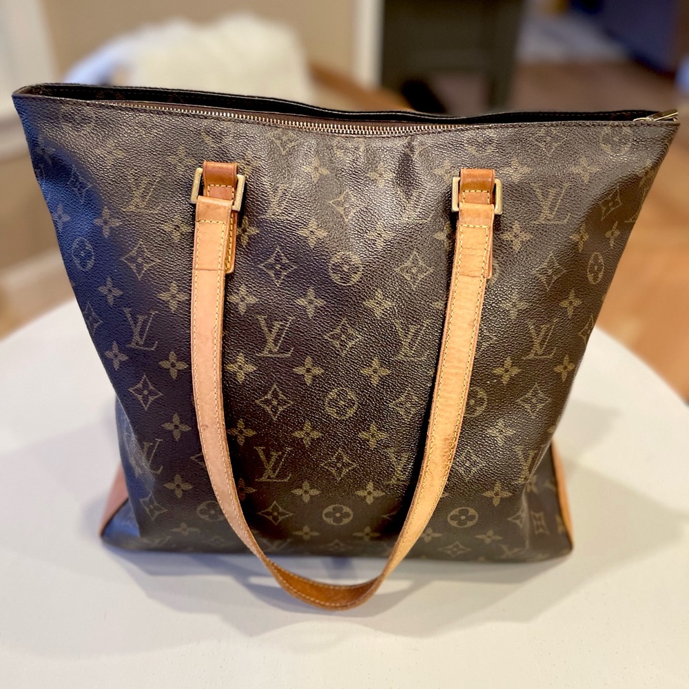 Louis Vuitton Cabas Mezzo (Th0091) Monogram Canvas Shoulder Bag Tote Authentic